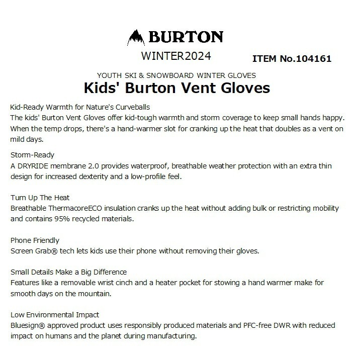 BURTON Сȥ Kids' Burton Vent Gloves 104161 å Ρ ޡȥեб ݥå ɿ Ʃ Ѹ Ρ磻  