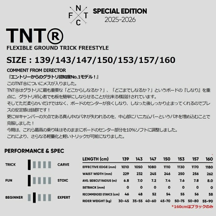 25-26 FNTC エフエヌティーシー TNT R ダブルキャンバー グランド 25-26 FNTC エフエヌティーシー TNT R ダブルキャンバー グランド