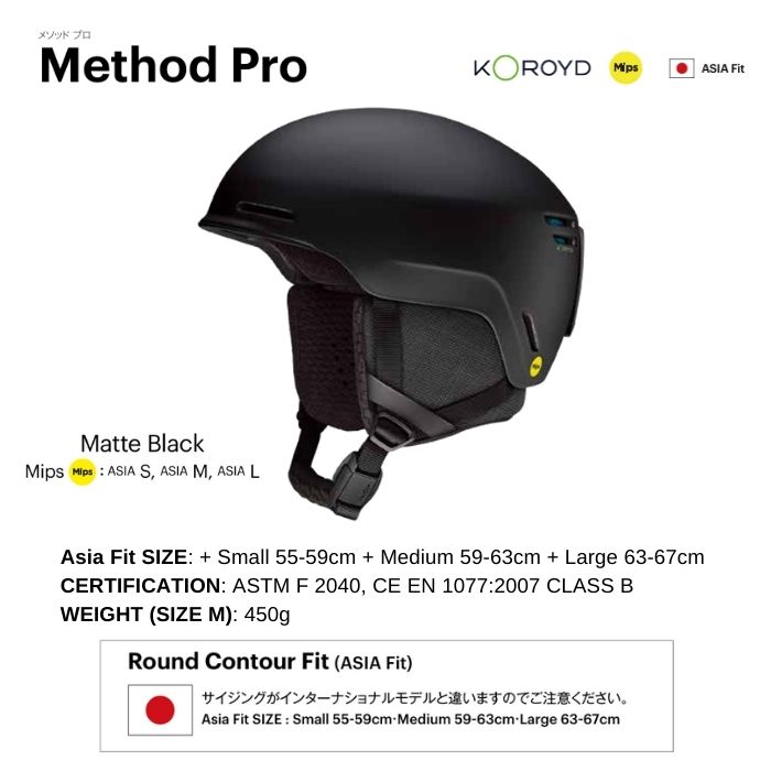 25-26 SMITH スミス Method Pro MIPS 01027524mb Matte Black Koroyd