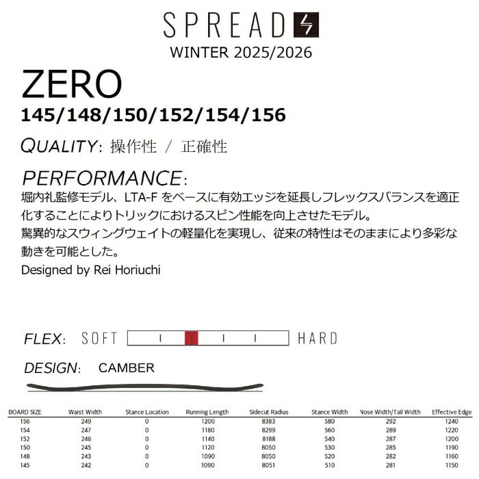 25-26 SPREAD スプレッド ZERO 145/148/150/152/154/156 キャンバー