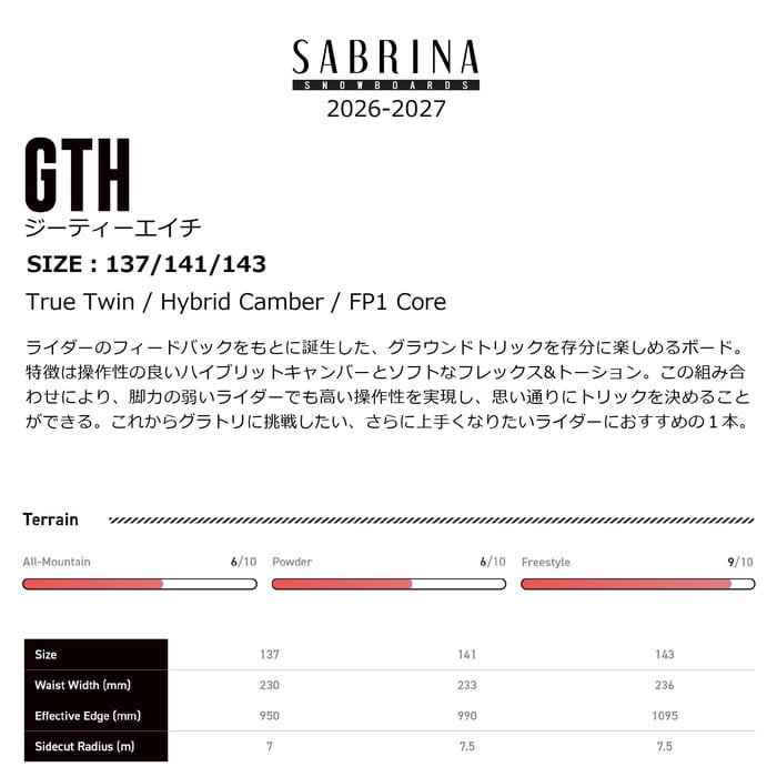 26-27 SABRINA GTH 137/141/143 ツインチップ ハイブリッドキャンバー