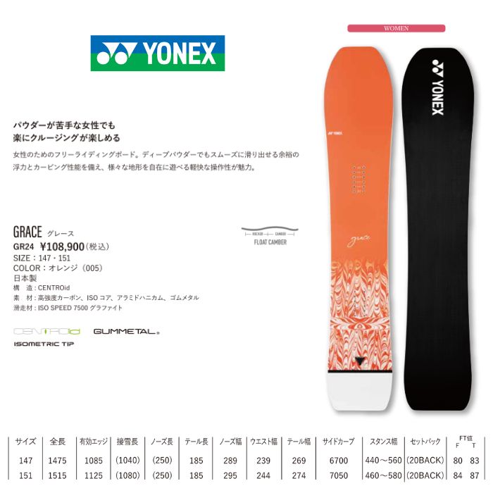 24-25 YONEX ヨネックス GRACE グレース GR24 オレンジ スノーボード