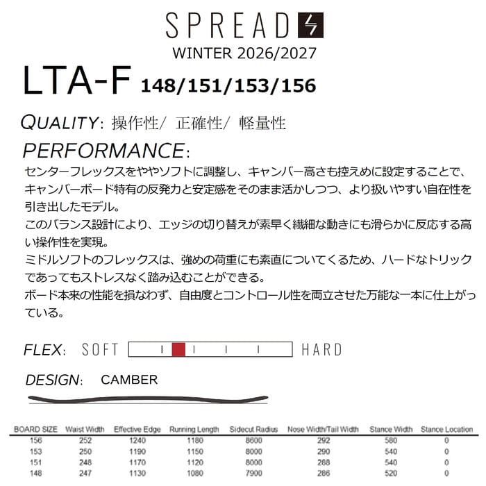 26-27 SPREAD LTA-F 148/151/153/156 キャンバーモデル フリーラン