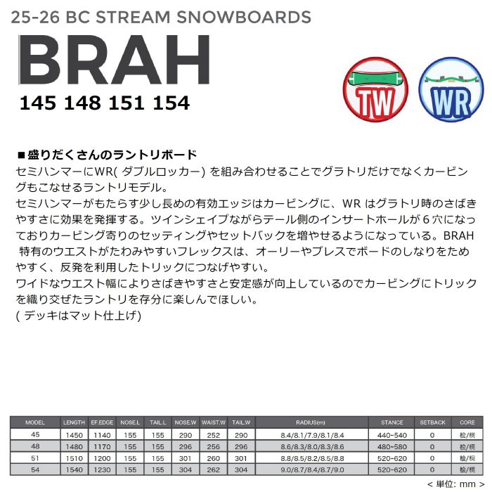 25-26 BC STREAM BRAH 145/148/151/154 ツイン ダブルロッカー セミ