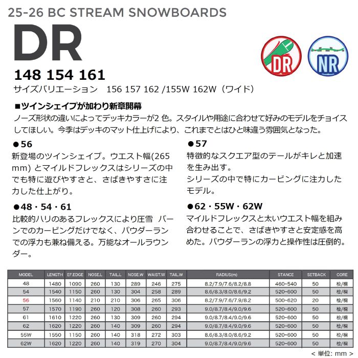 25-26 BC STREAM DR ディレクショナル ノーズロッカー カービング