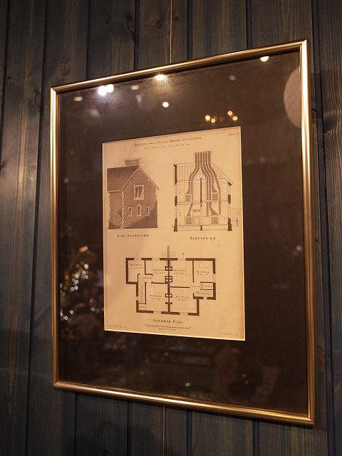 アンティーク イギリスで買い付けた モノクロで描かれたコテージのデザイン画