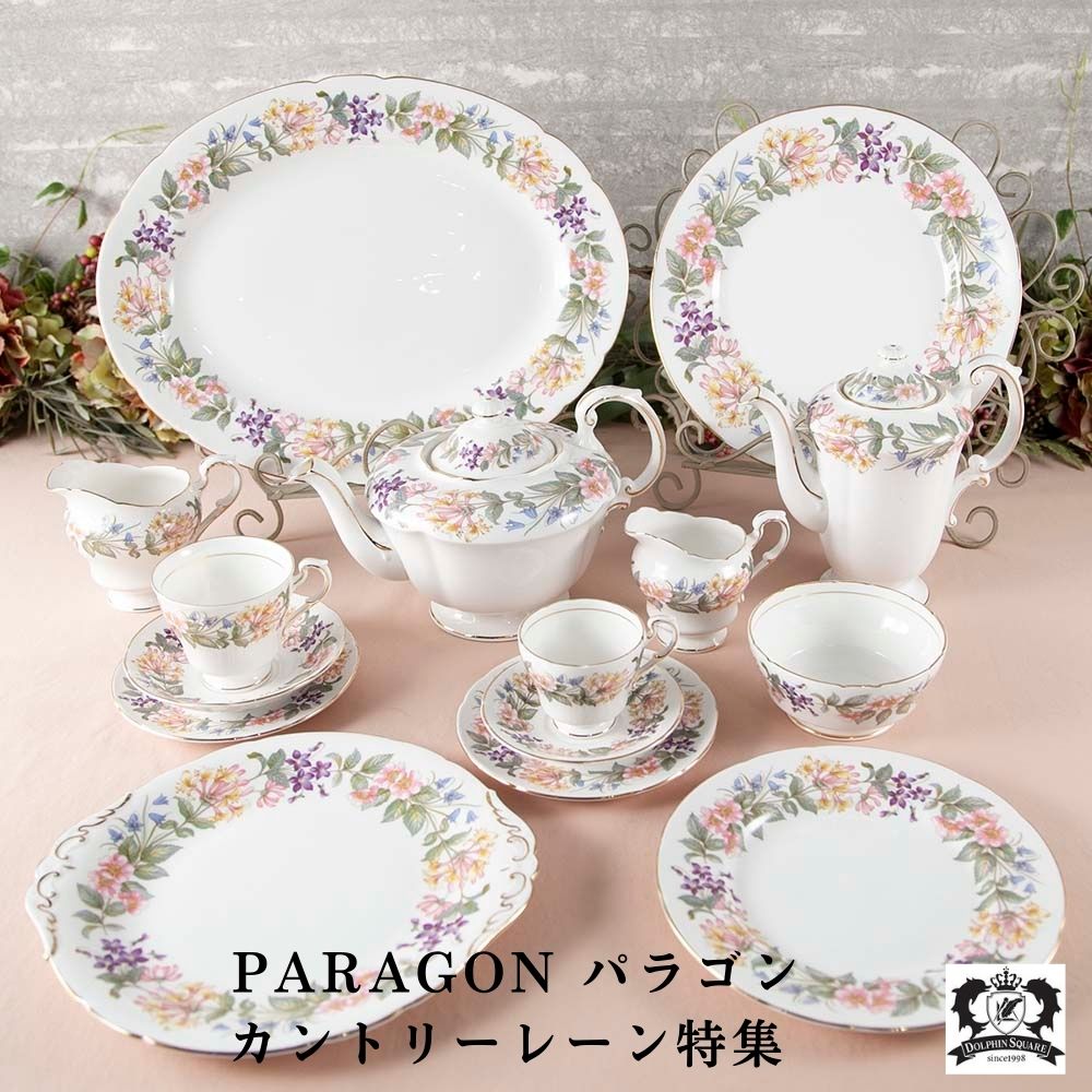 ヴィンテージ イギリスで買い付けた PARAGON パラゴン カントリーレーン ティーポット コーヒーポット カップ&ソーサー ケーキ皿 トリオ