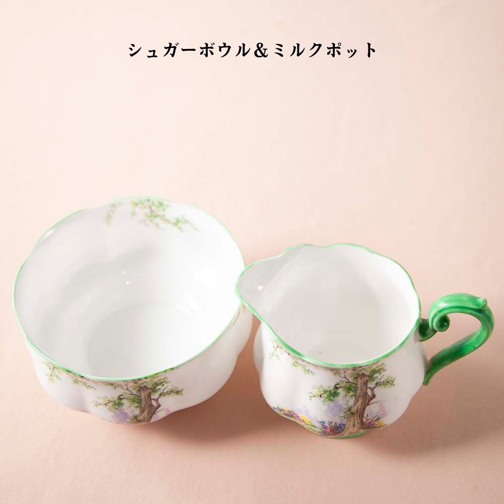 【2026年新規買い付け品 】ロイヤルアルバート Royal Albert グリーンウッドツリーGREENWOOD TREE トリオ BBプレート シュガーポット＆ミルクポット