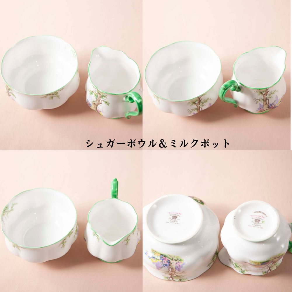 【2026年新規買い付け品 】ロイヤルアルバート Royal Albert グリーンウッドツリーGREENWOOD TREE トリオ BBプレート シュガーポット＆ミルクポット