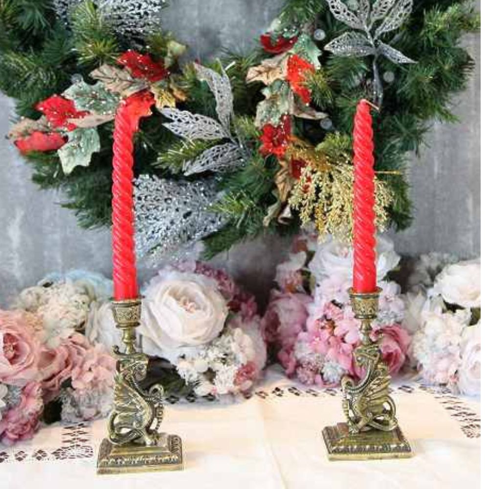 アンティーク イギリスで買い付けた 真鍮製 ドラゴンのデザイン キャンドルスタンド（ペア）