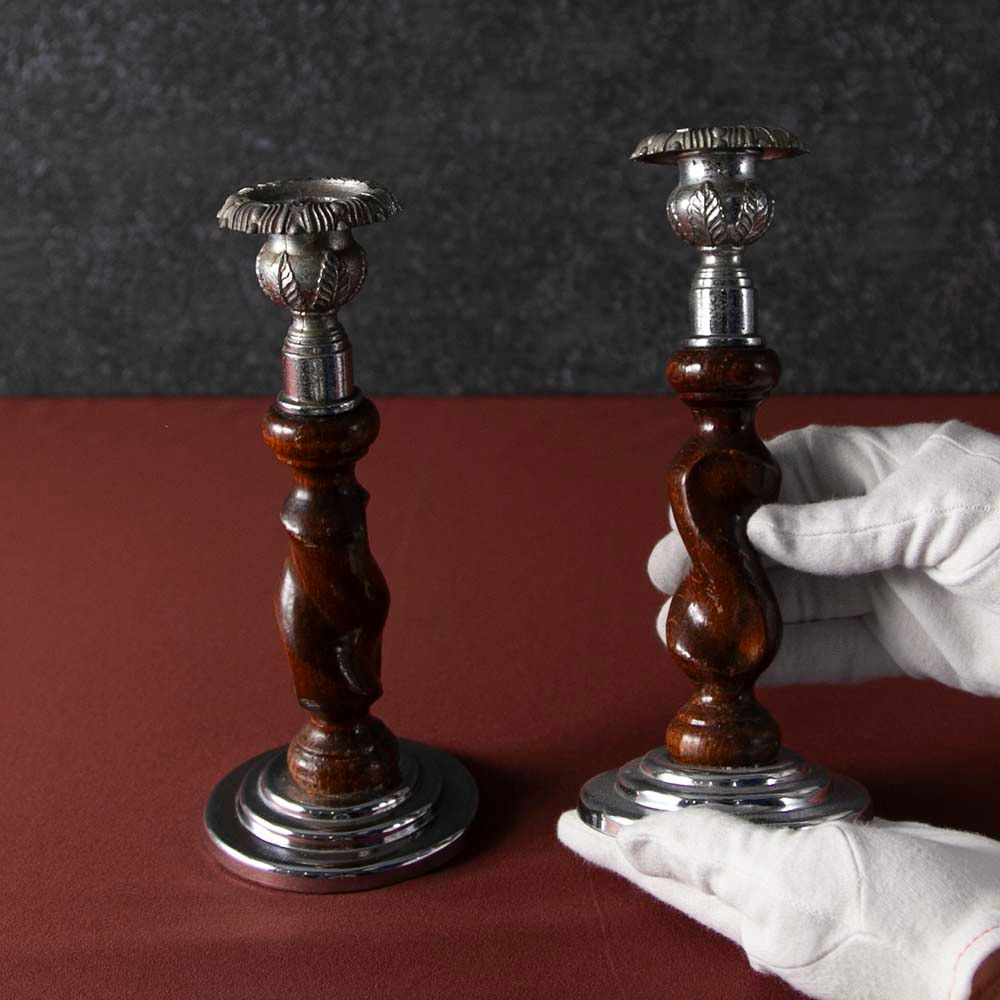 アンティーク イギリスで買い付けた ツイストが美しい オーク材 キャンドルスタンド（ペア）