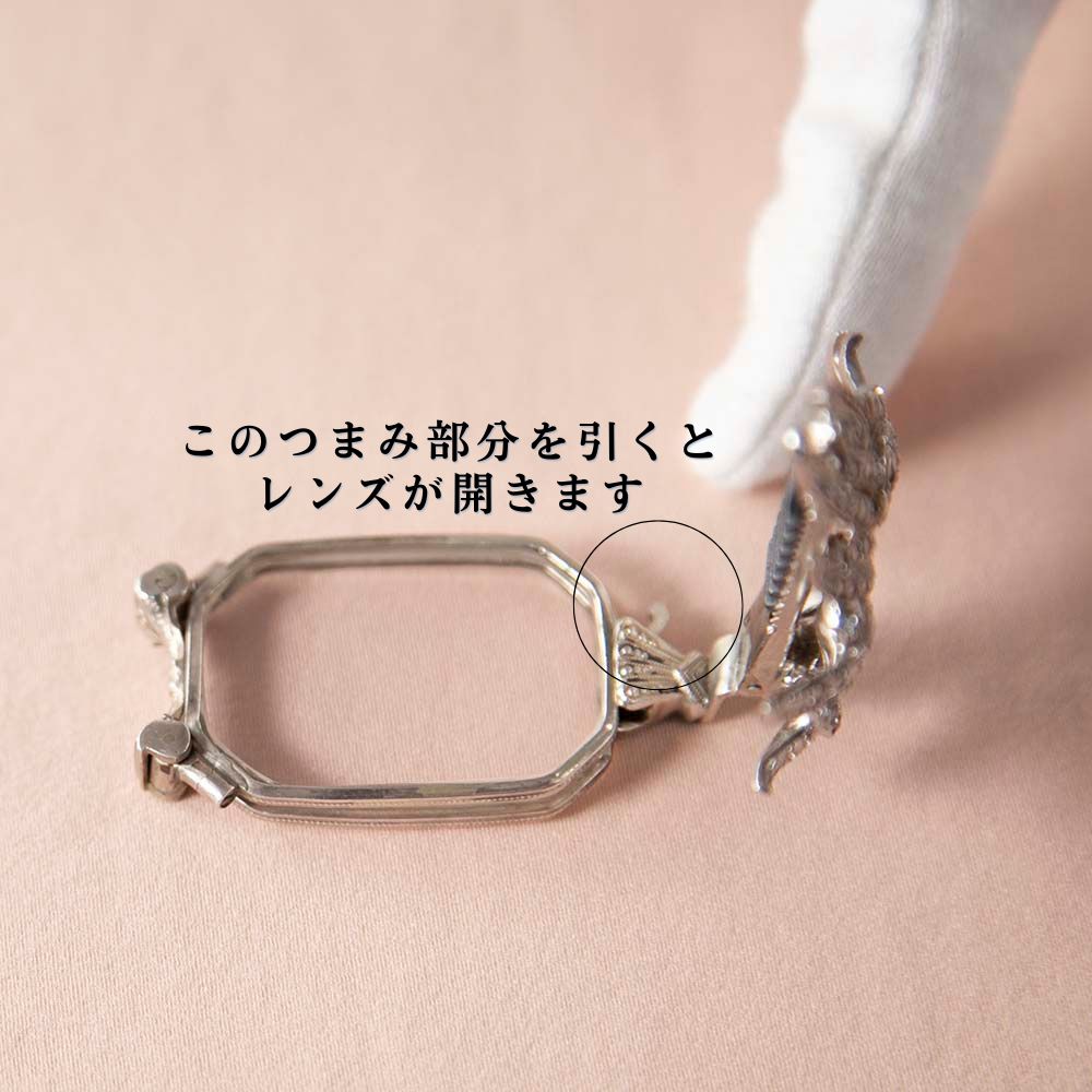 アンティーク イギリスで買い付けた マーカサイトが配された 四角のレンズ ロニェット（拡大鏡・ルーペ）