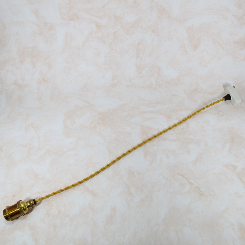 【ご希望の長さに対応いたします】ランプシェードを取り付ける 内ネジ式 ランプシェード ツイストシルクコード 日本式対応コードセット（ゴールド・黒）