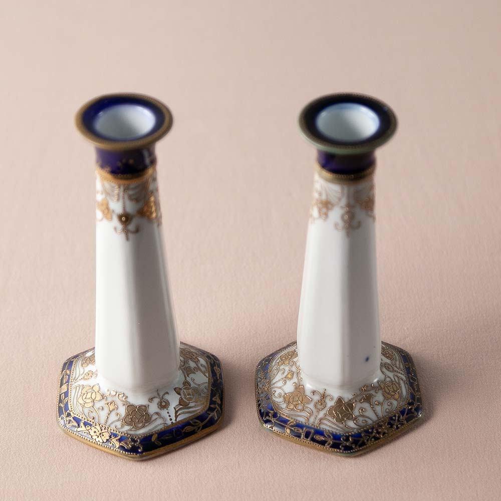 アンティーク イギリスで買い付けた 白磁に深い藍色 金の装飾が美しい オールドノリタケ ドレッサーセット