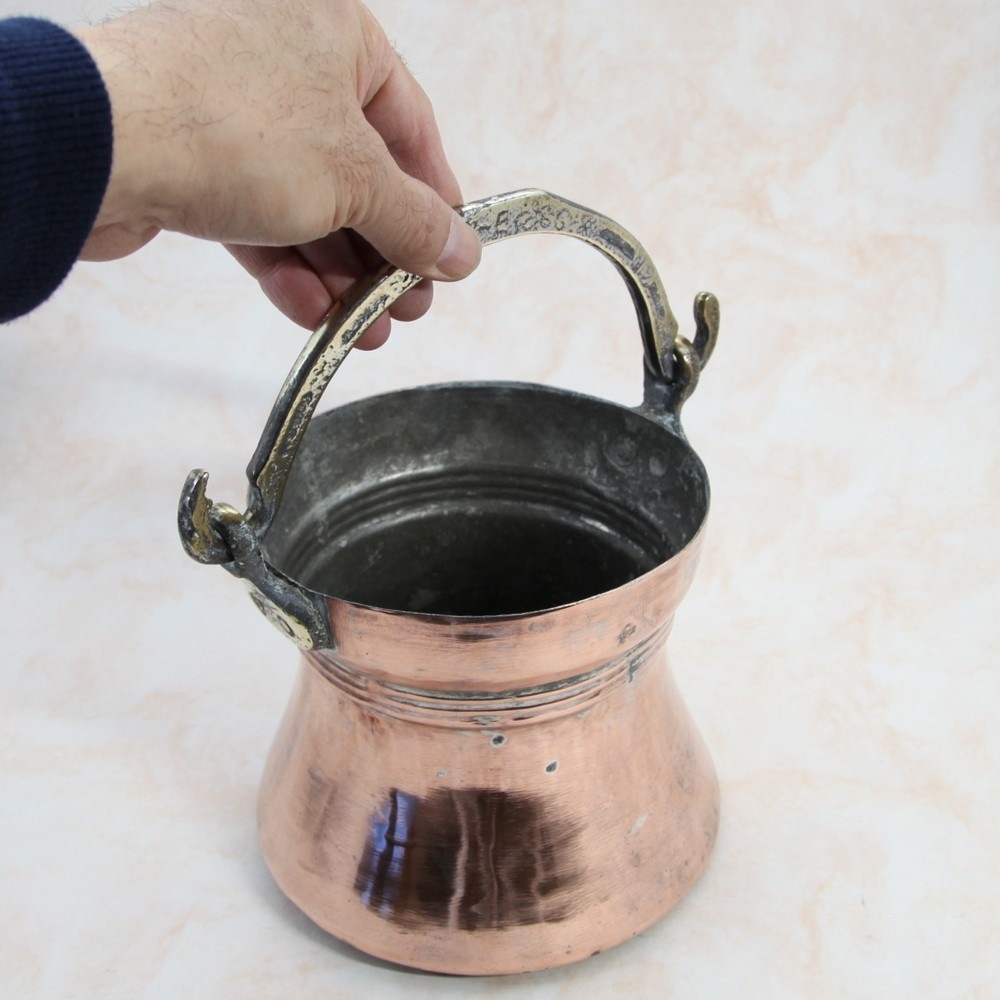 アンティーク イギリスで買い付けた 真鍮製のハンドル付き 銅製（COPPER） バケツのような プランターポット