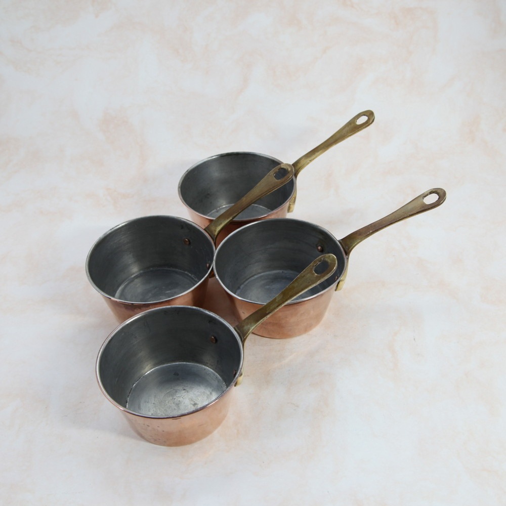 アンティーク イギリスで買い付けた 熱伝導ばっちり キャンプやアウトドアにおすすめ ハンドル付き 銅製（COPPER） 鍋 4点セット