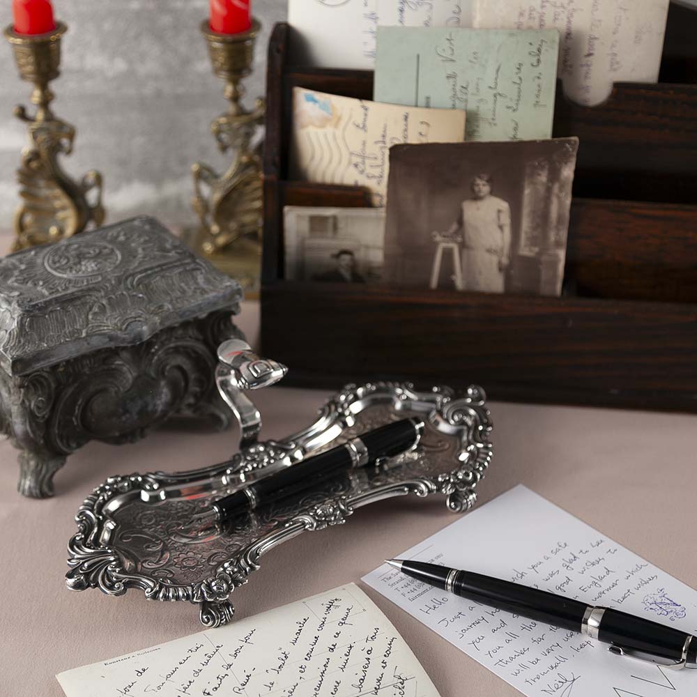 イギリスアンティークペントレイシルバープレート小物入れ