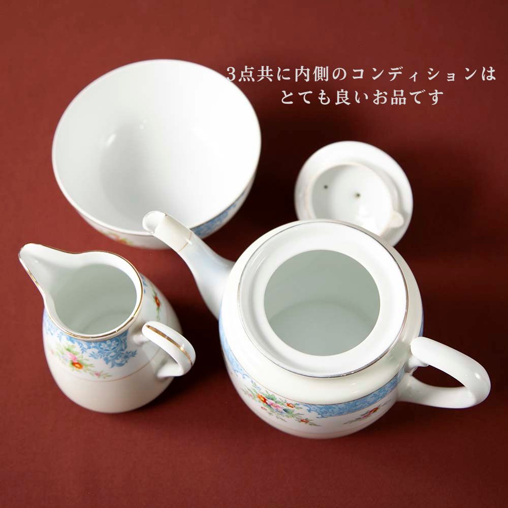 【新着商品】アンティーク イギリスで買い付けた 可憐な花が可愛い オールドノリタケ マルキ印 ティーポットミルクポット シュガーポット セット