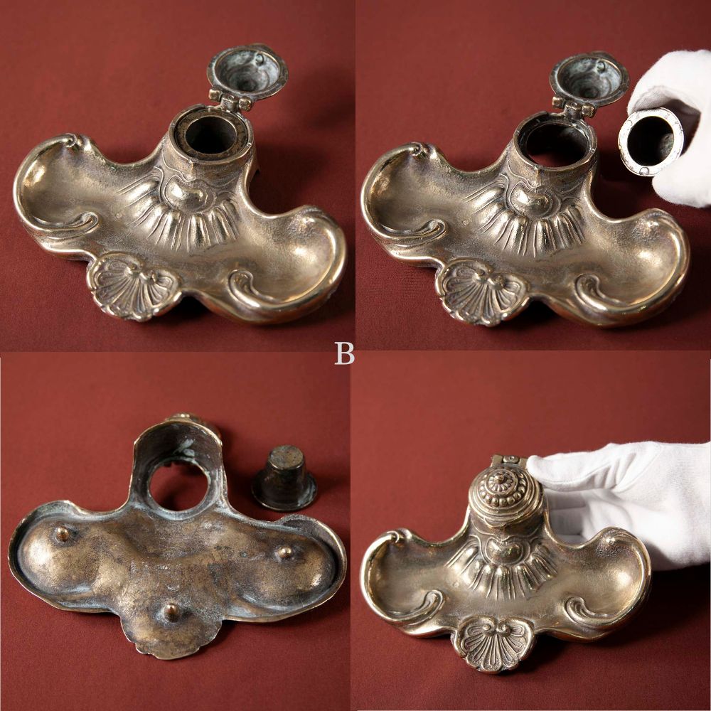アンティーク イギリスで買い付けた 真ちゅう製 インクボトル＆ペントレイ INKWELL