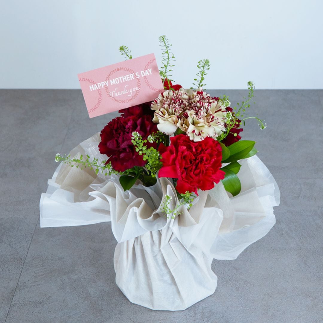 【そのまま飾れる母の日ブーケ 】ひらり（レッドMサイズ）〈100-120サイズ〉