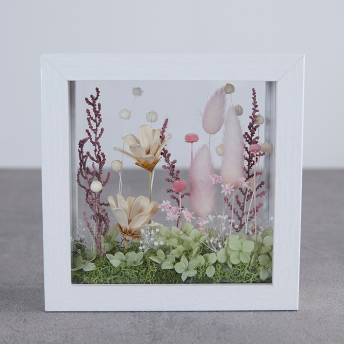 【ドライフラワー】フラワーフレーム ピンク〈60-80サイズ〉