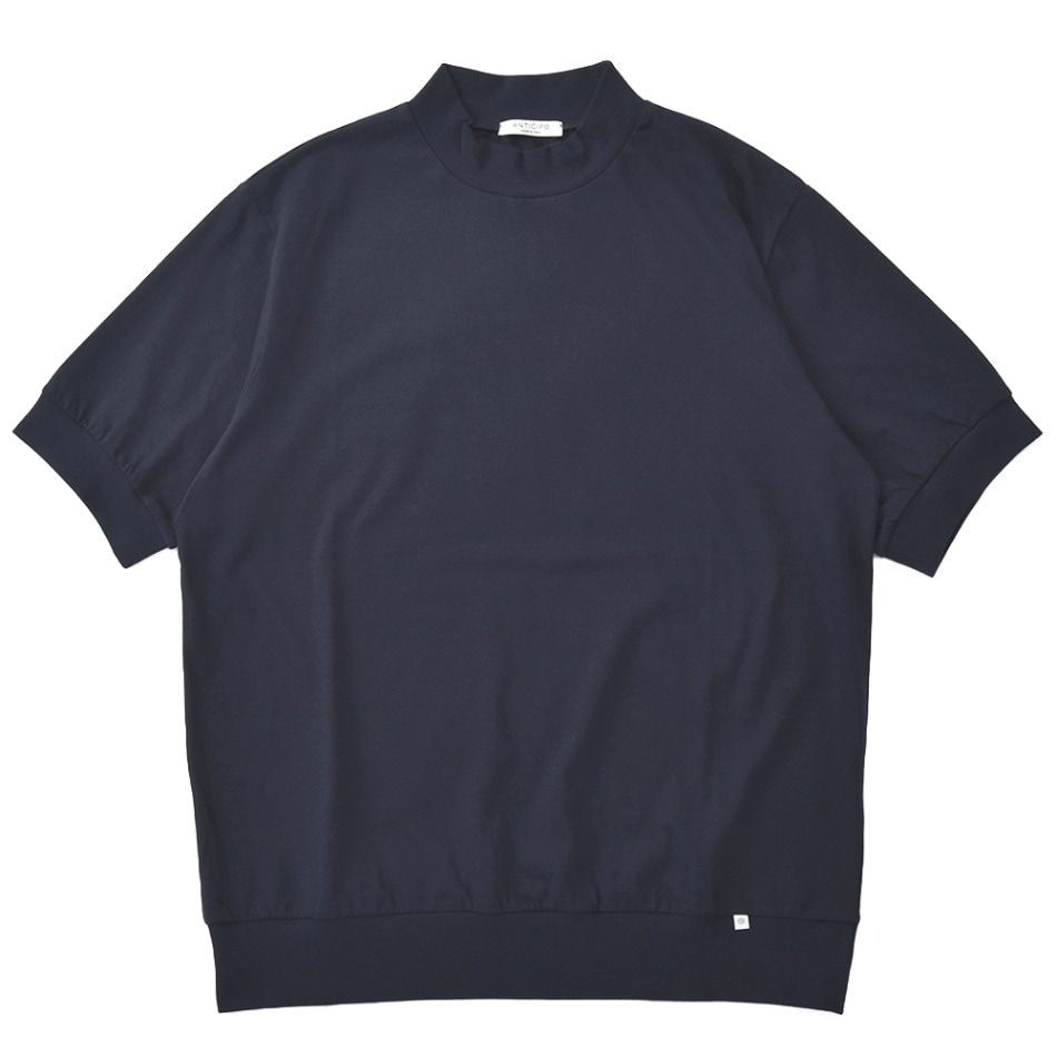 AINTICIPO アンティーチポ FIANO/SMOOTH スムースコットン モックネック ショートスリーブTシャツ NAVY