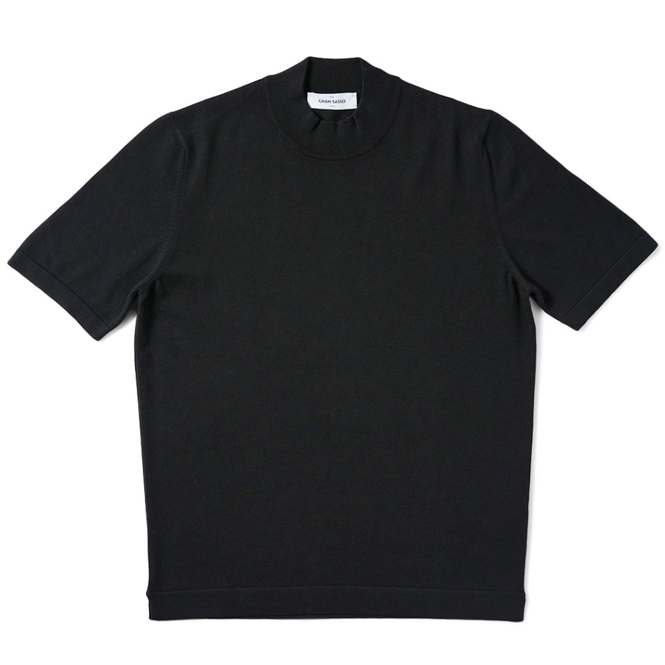 GRANSASSO グランサッソ ソフトコットン ニット モックネック ショートスリーブ Tシャツ 58109/18120 BLACK