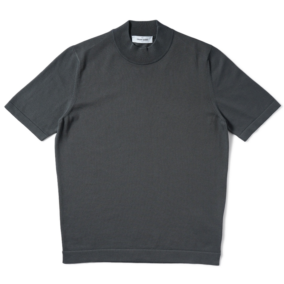 GRANSASSO グランサッソ ソフトコットン ニット モックネック ショートスリーブ Tシャツ 58109/18120 CHARCOAL