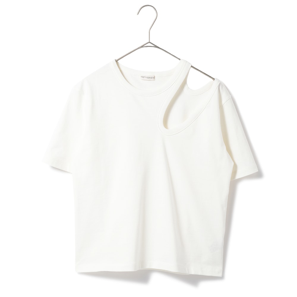 PROTAGONISTA プロタゴニスタ アシンメトリー ショートスリーブ Tシャツ   PNT-CT-38 WHITE