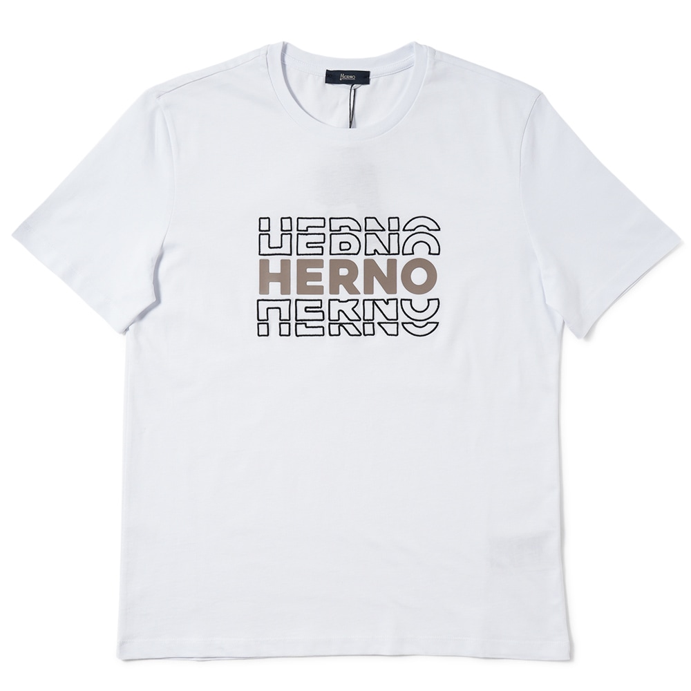 HERNO ヘルノ コンパクトジャージ ロゴ刺繍・プリント ショートスリーブ Tシャツ JG000195U-52000 WHITE