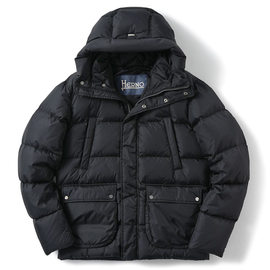 HERNO ヘルノ NYLON CHAMONIX POLAR-TECH 撥水ナイロン フーデッド ダウンブルゾン PI001140U-12004Z BLACK