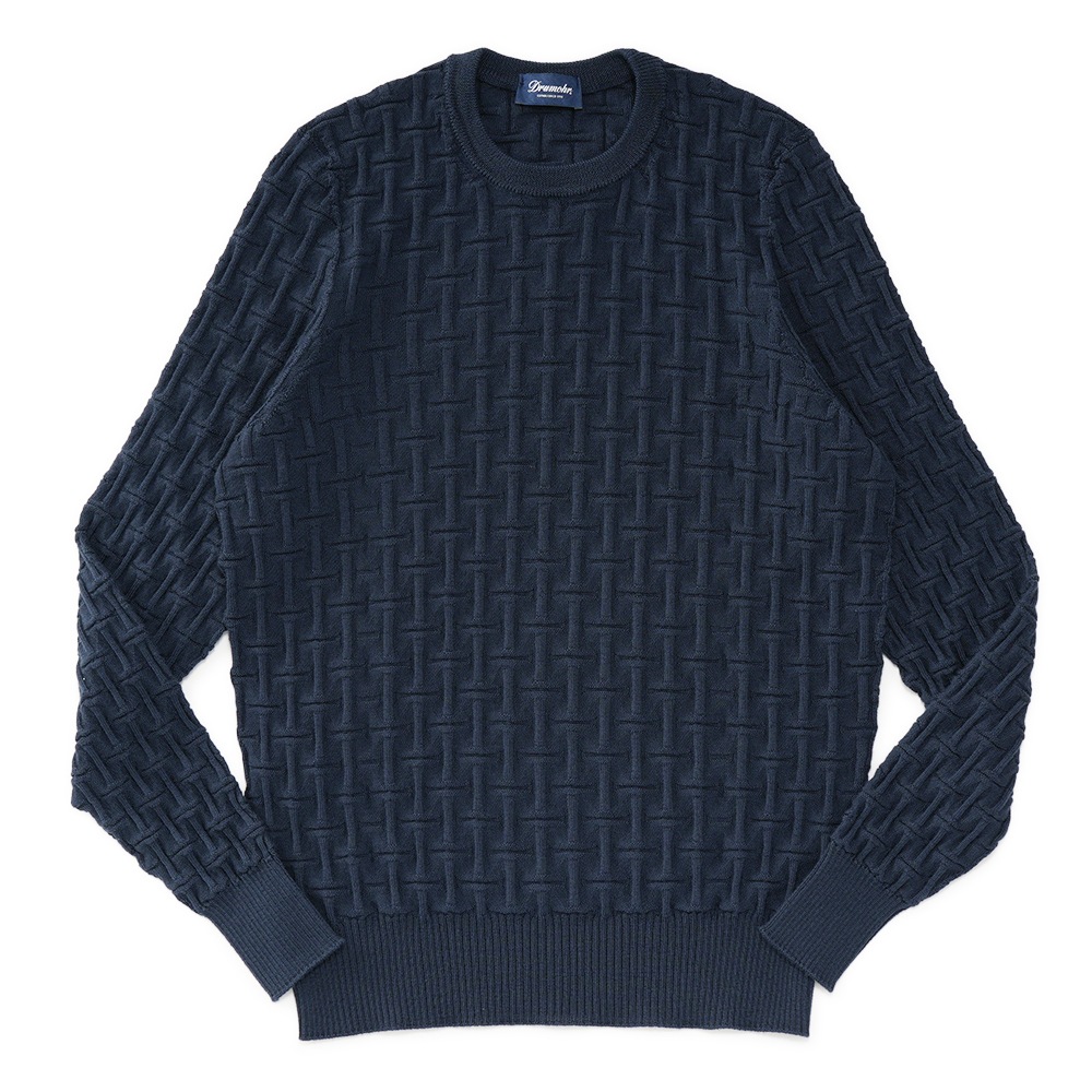 DRUMOHR ドルモア エクストラファインメリノウール 編み柄クルーネック ニット D2M103TL NAVY