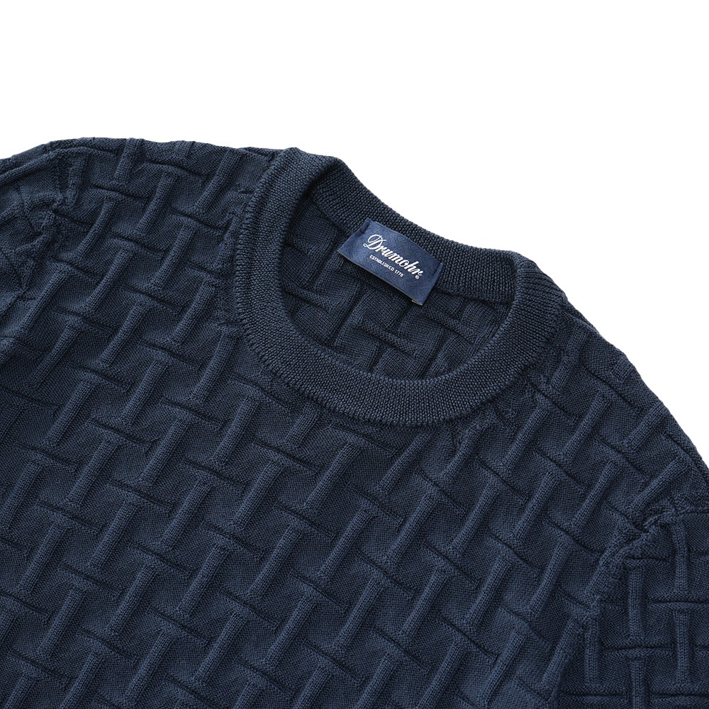 DRUMOHR ドルモア エクストラファインメリノウール 編み柄クルーネック ニット D2M103TL NAVY