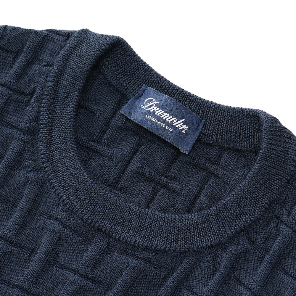 DRUMOHR ドルモア エクストラファインメリノウール 編み柄クルーネック ニット D2M103TL NAVY