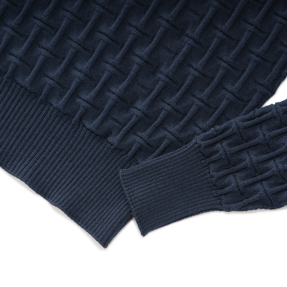 DRUMOHR ドルモア エクストラファインメリノウール 編み柄クルーネック ニット D2M103TL NAVY