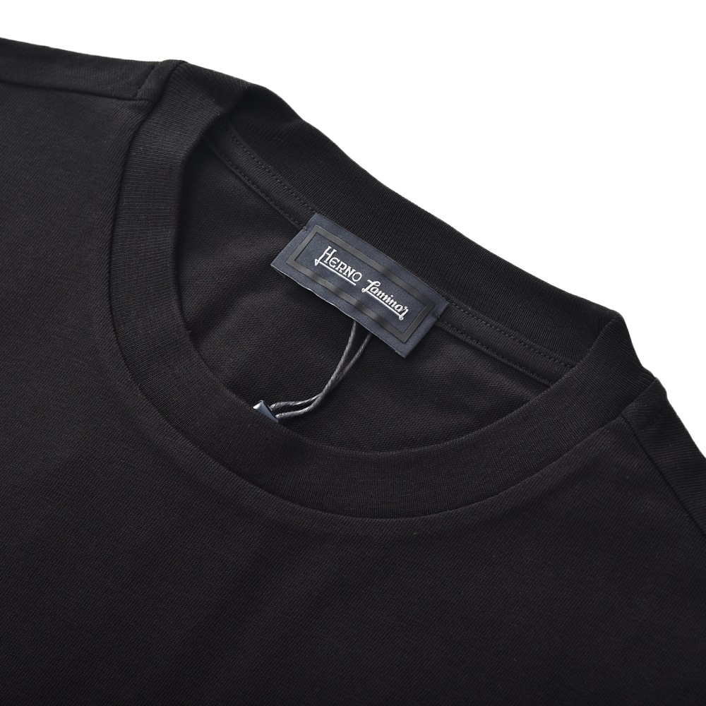 HERNO Laminar ヘルノ ラミナー コンパクトジャージ エンボス ショートスリーブ Tシャツ BLACK