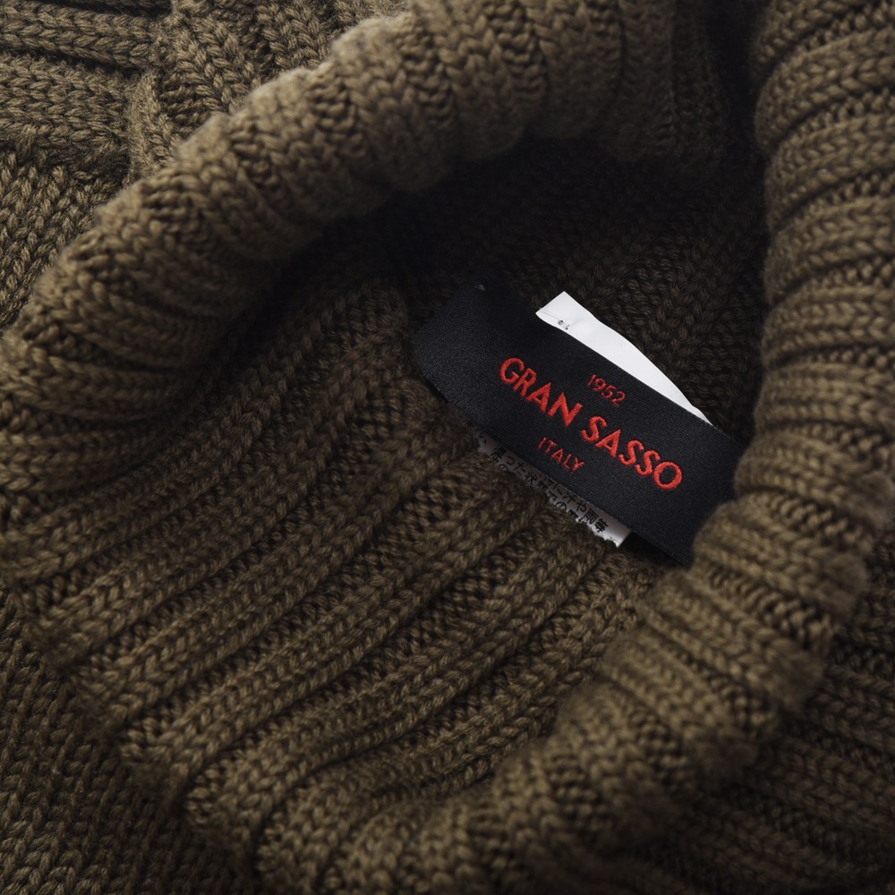 GRANSASSO グランサッソ レインウール タートルネック ロングスリーブニット 14136/24609 KHAKI