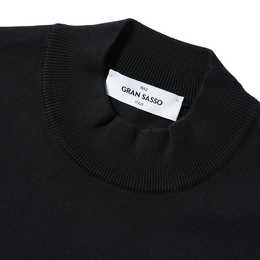 GRANSASSO グランサッソ ソフトコットン ニット モックネック ショートスリーブ Tシャツ 58109/18120 BLACK