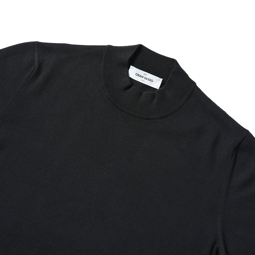 GRANSASSO グランサッソ ソフトコットン ニット モックネック ショートスリーブ Tシャツ 58109/18120 BLACK