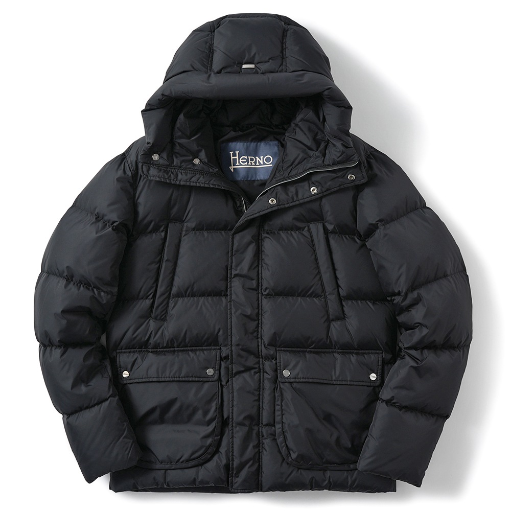 HERNO ヘルノ NYLON CHAMONIX POLAR-TECH 撥水ナイロン フーデッド ダウンブルゾン PI001140U-12004Z BLACK