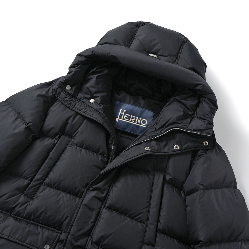 HERNO ヘルノ NYLON CHAMONIX POLAR-TECH 撥水ナイロン フーデッド ダウンブルゾン PI001140U-12004Z BLACK