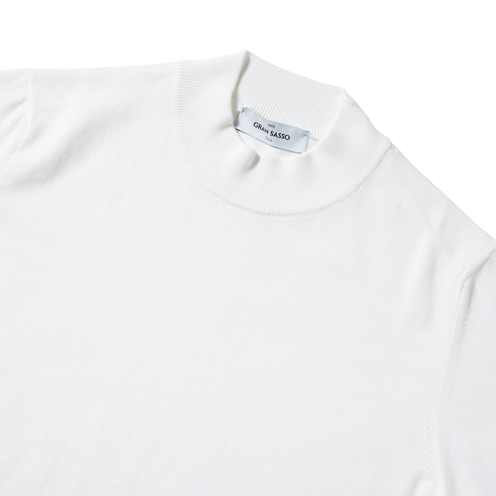 GRANSASSO グランサッソ ソフトコットン ニット モックネック ショートスリーブ Tシャツ 58109/18120 WHITE