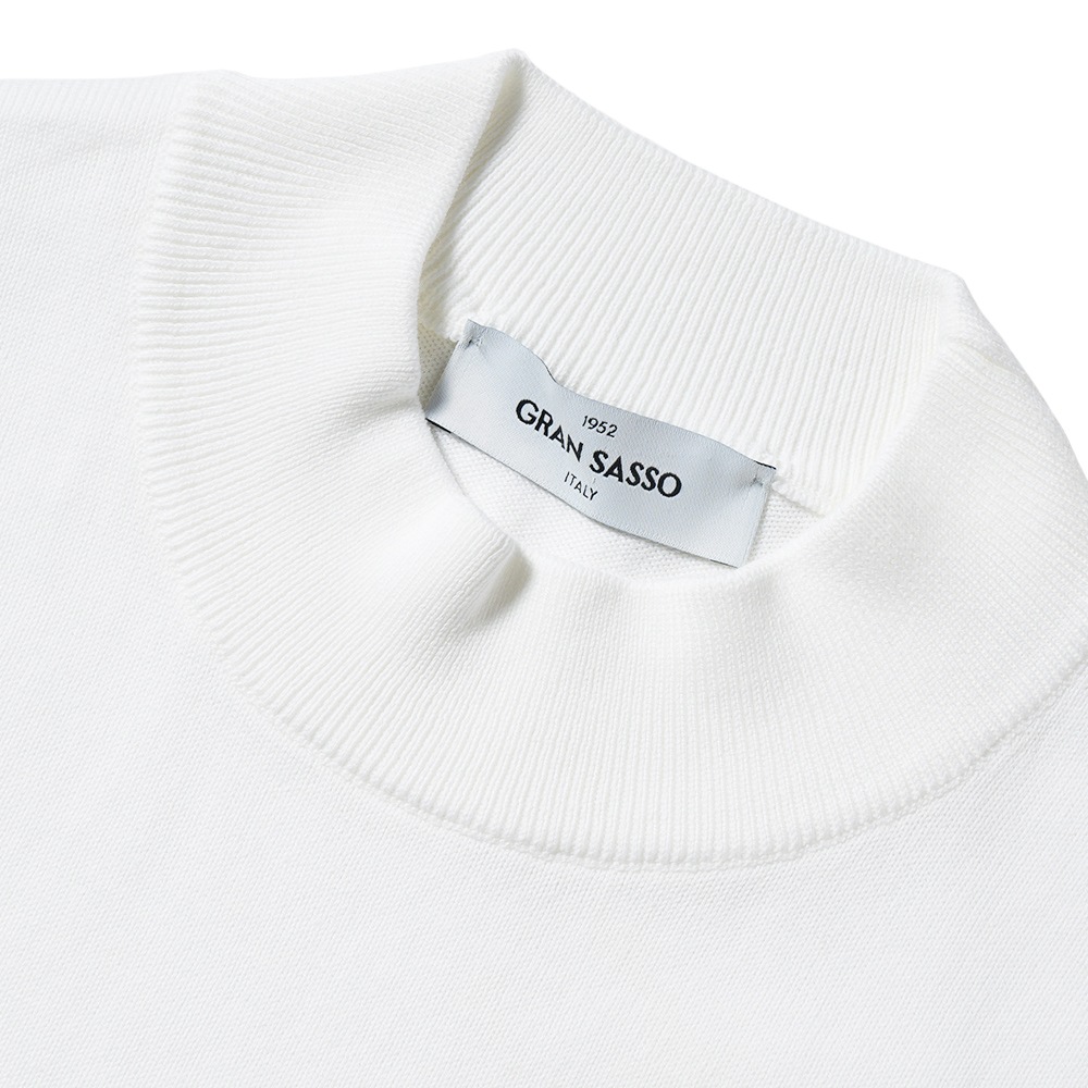 GRANSASSO グランサッソ ソフトコットン ニット モックネック ショートスリーブ Tシャツ 58109/18120 WHITE