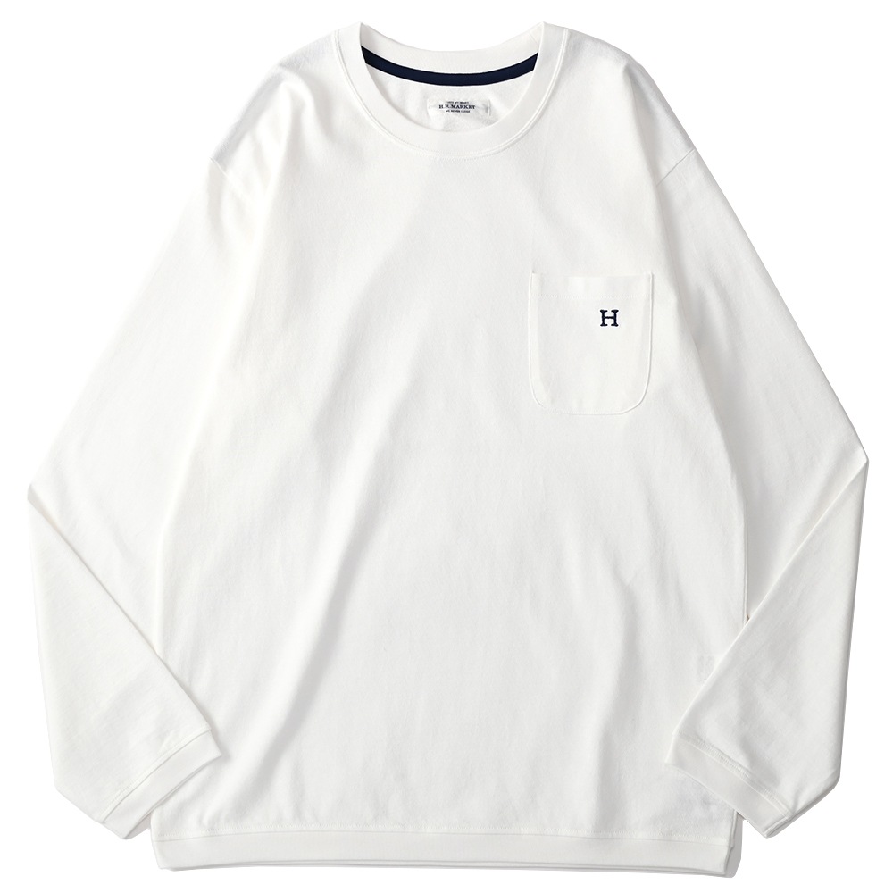 HOLLYWOOD RANCH MARKET ハリウッドランチマーケット Hエンブロイダリー ナローリブ ロングスリーブTシャツ WHITE