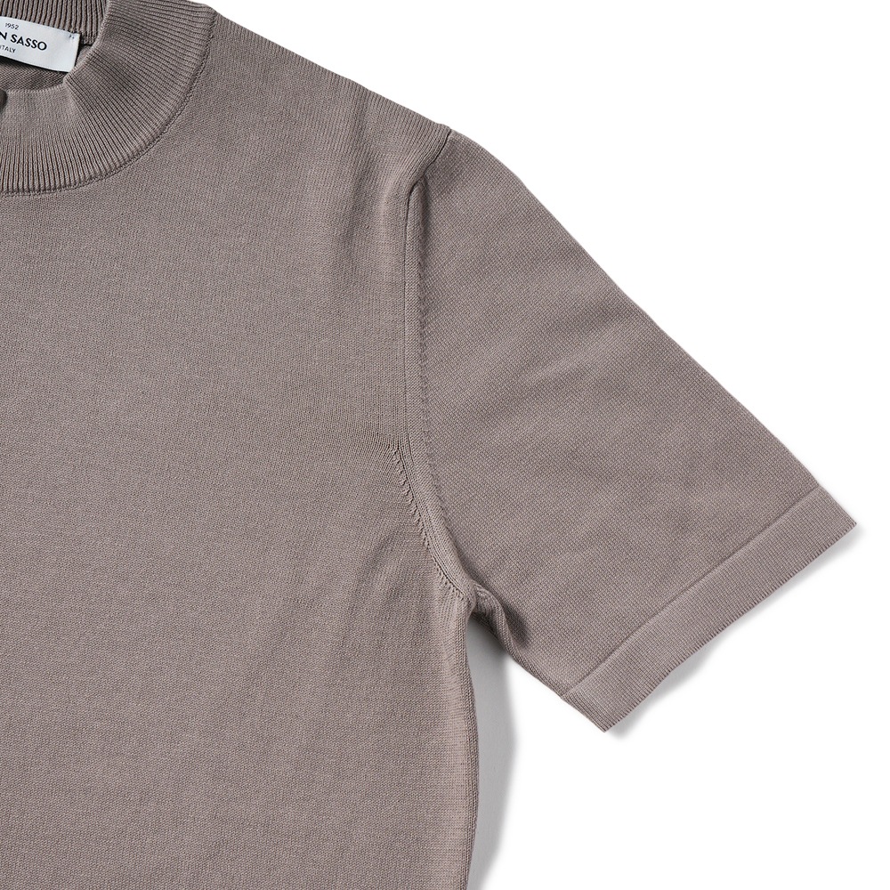 GRANSASSO グランサッソ ソフトコットン ニット モックネック ショートスリーブ Tシャツ 58109/18120 TAUPE