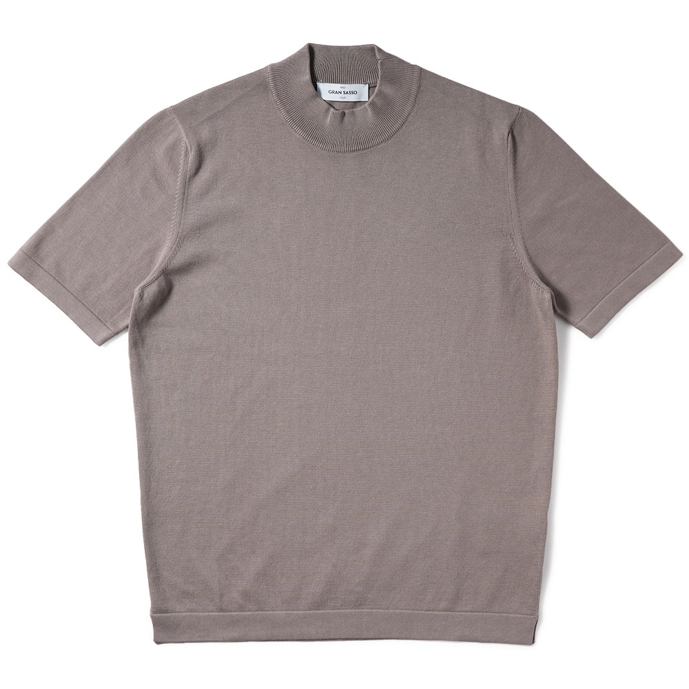 GRANSASSO グランサッソ ソフトコットン ニット モックネック ショートスリーブ Tシャツ 58109/18120 TAUPE