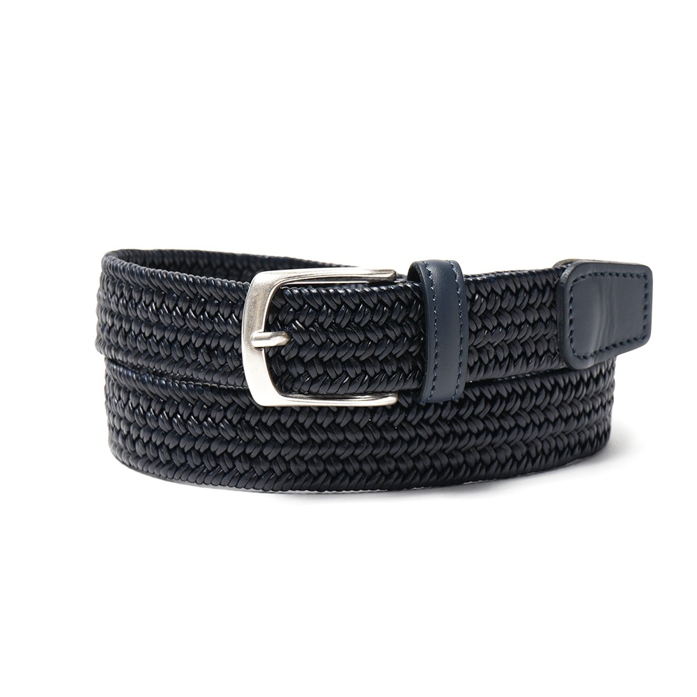 D'AMICO ダミーコ レザー・メッシュ ストレッチ ベルト ACU2898 NAVY