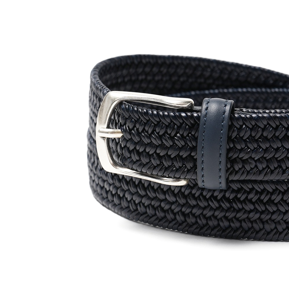 D'AMICO ダミーコ レザー・メッシュ ストレッチ ベルト ACU2898 NAVY