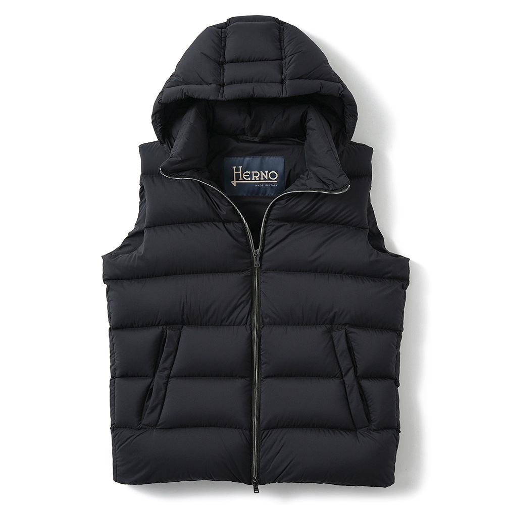 HERNO ヘルノ ECOAGE 撥水ナイロン フーデッドダウンベスト PI001186U-12456Z BLACK