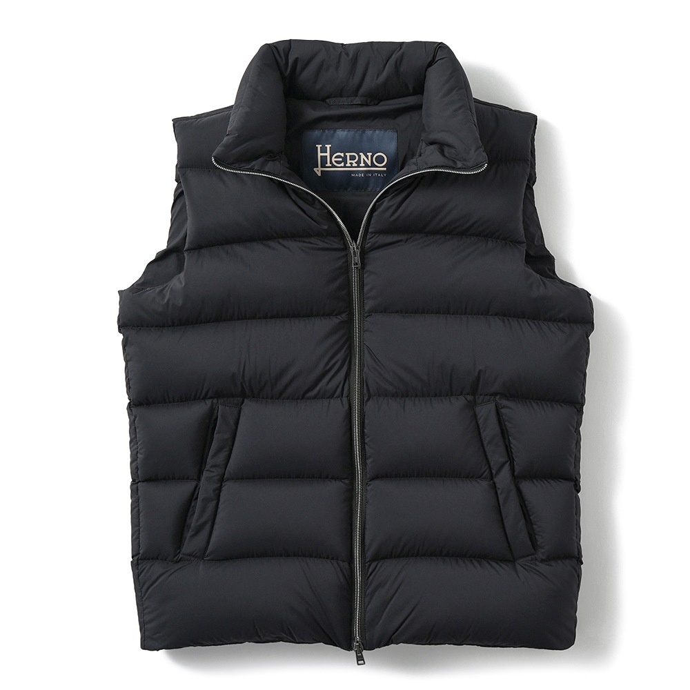 HERNO ヘルノ ECOAGE 撥水ナイロン フーデッドダウンベスト PI001186U-12456Z BLACK
